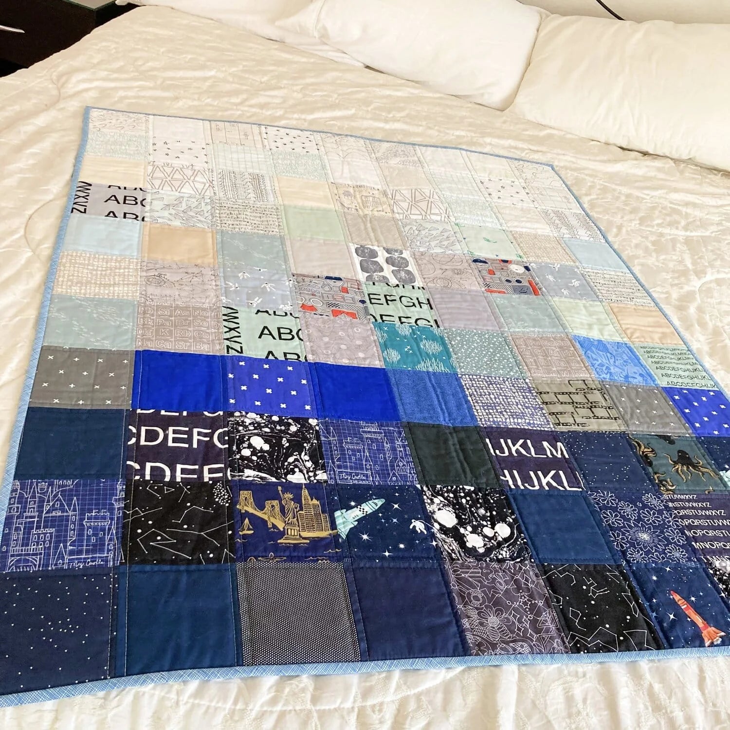 Mod Blue I-Spy baby quilt