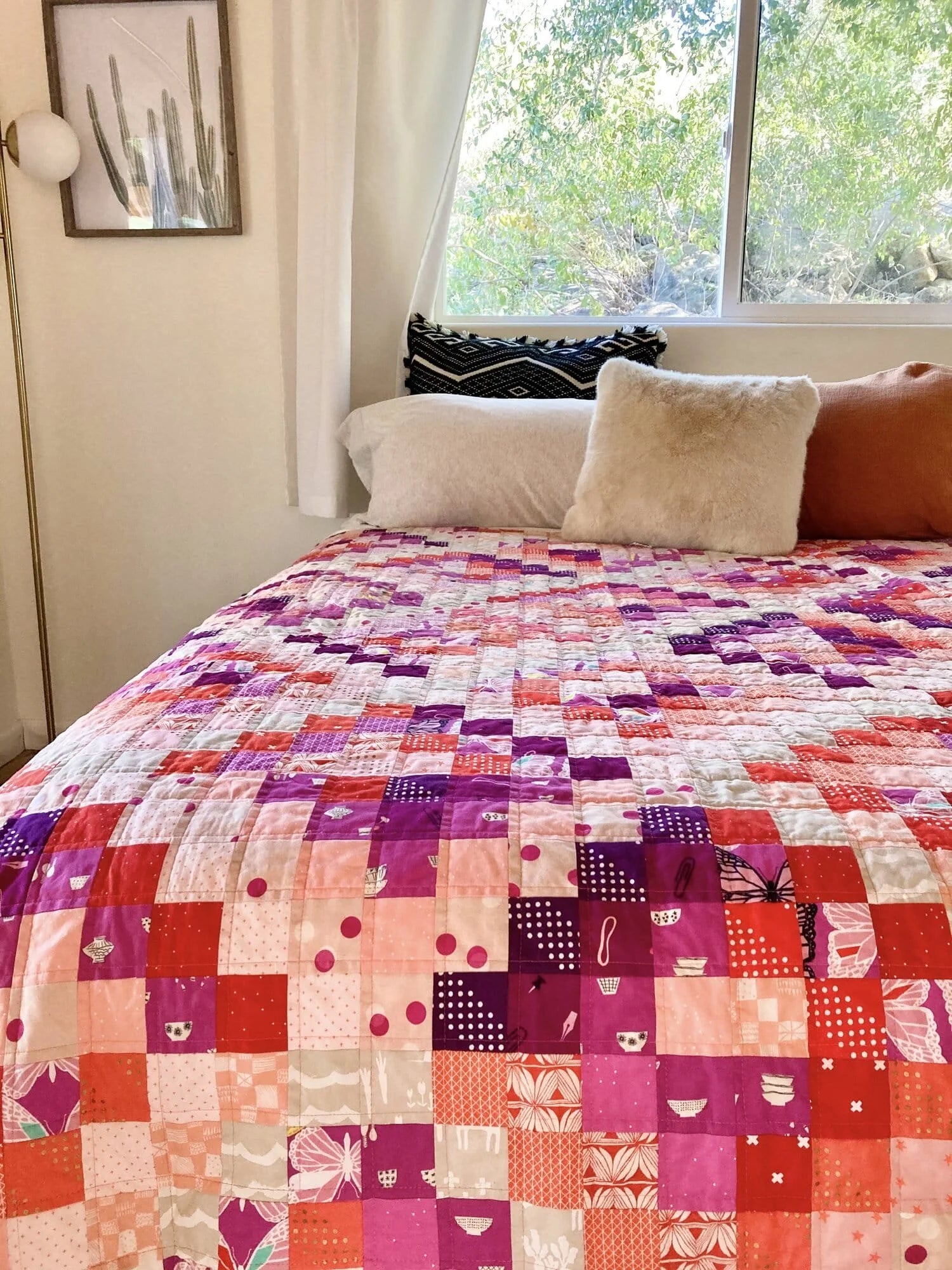 Pink Tourmaline Scrappy Trip quilt