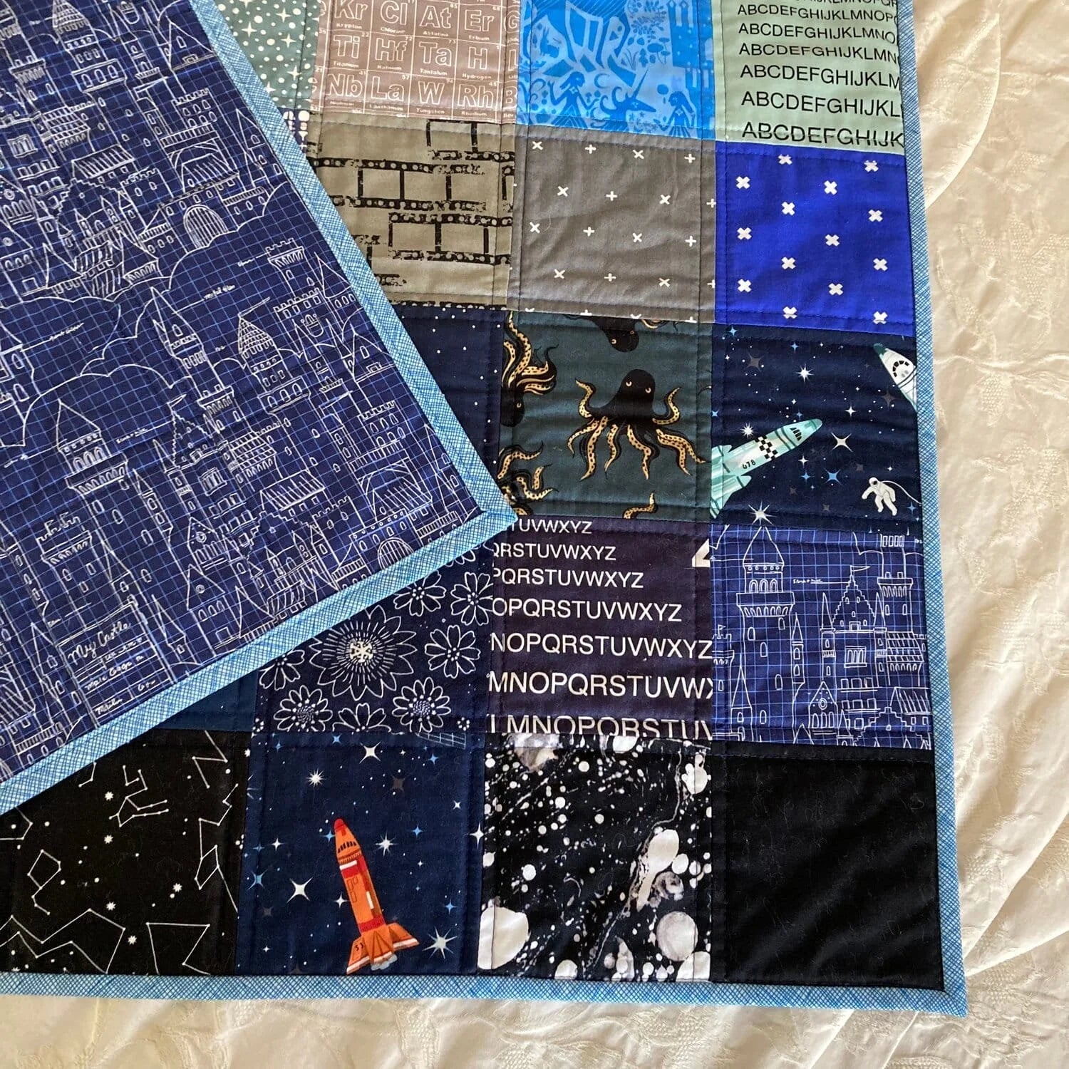 Mod Blue I-Spy baby quilt