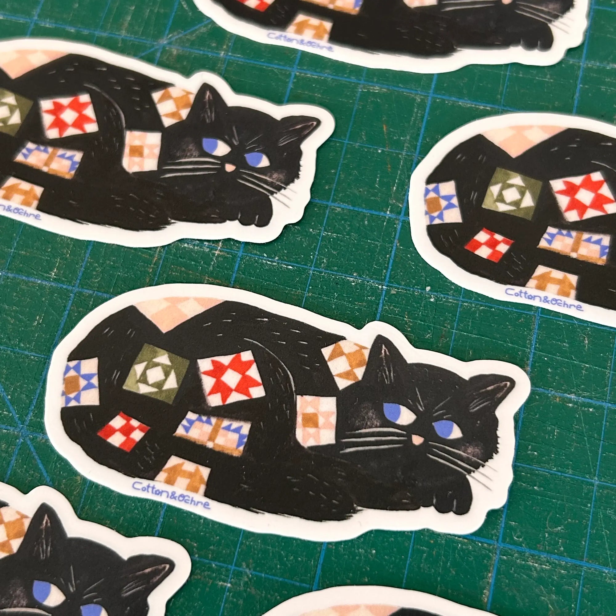 Quilty Cat Sticker - Cotton and Ochre