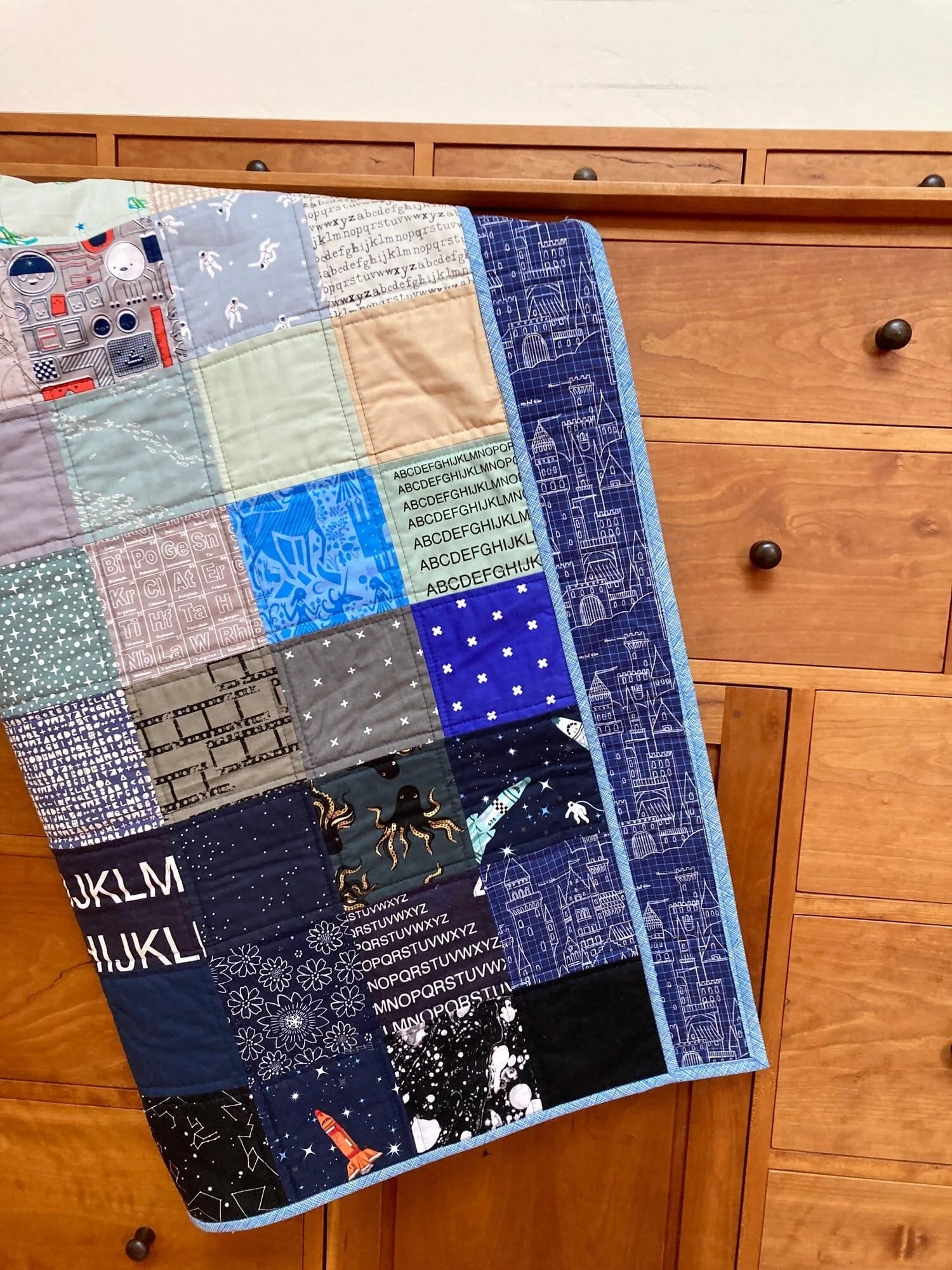 Mod Blue I-Spy baby quilt
