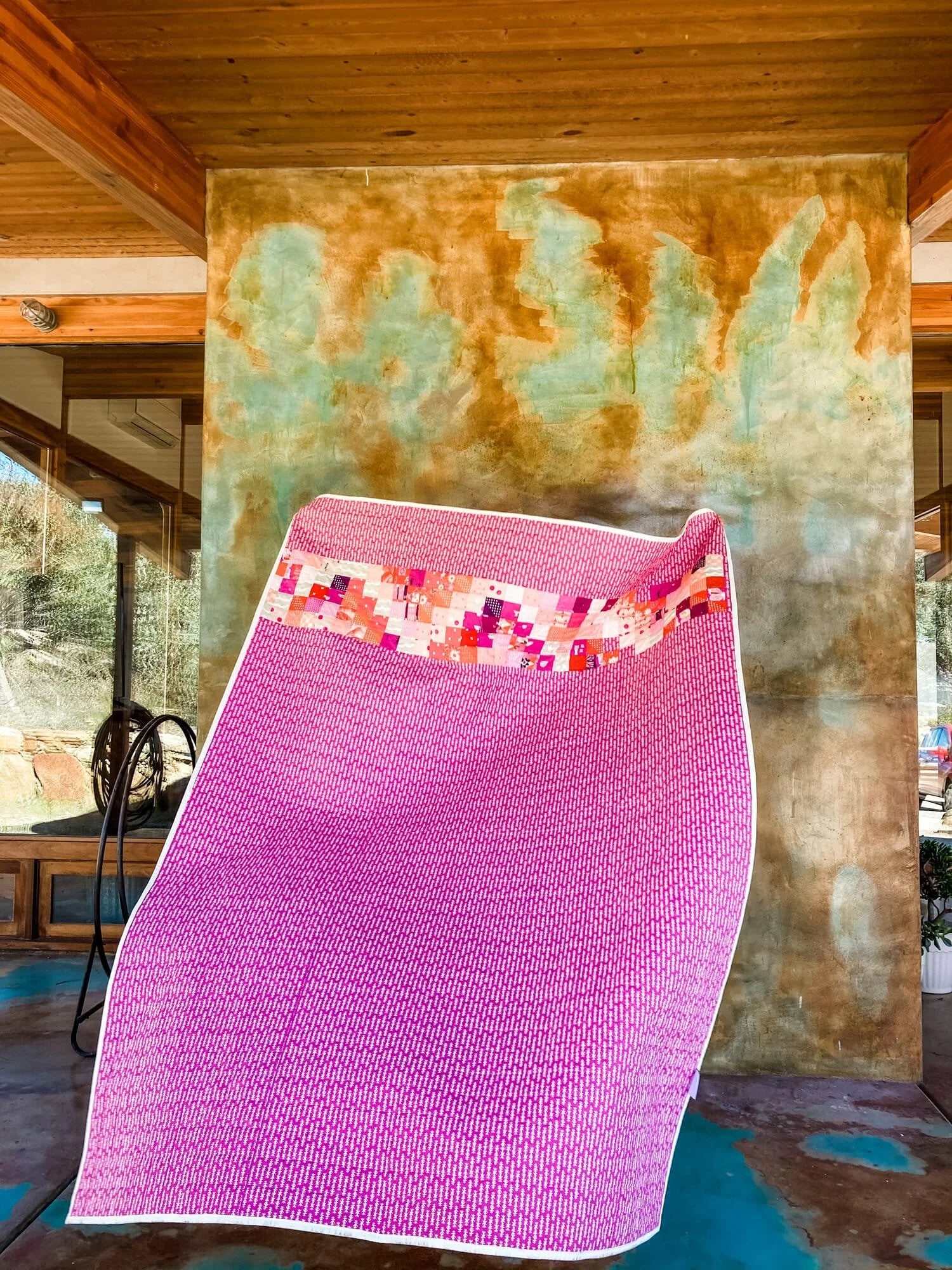 Pink Tourmaline Scrappy Trip quilt