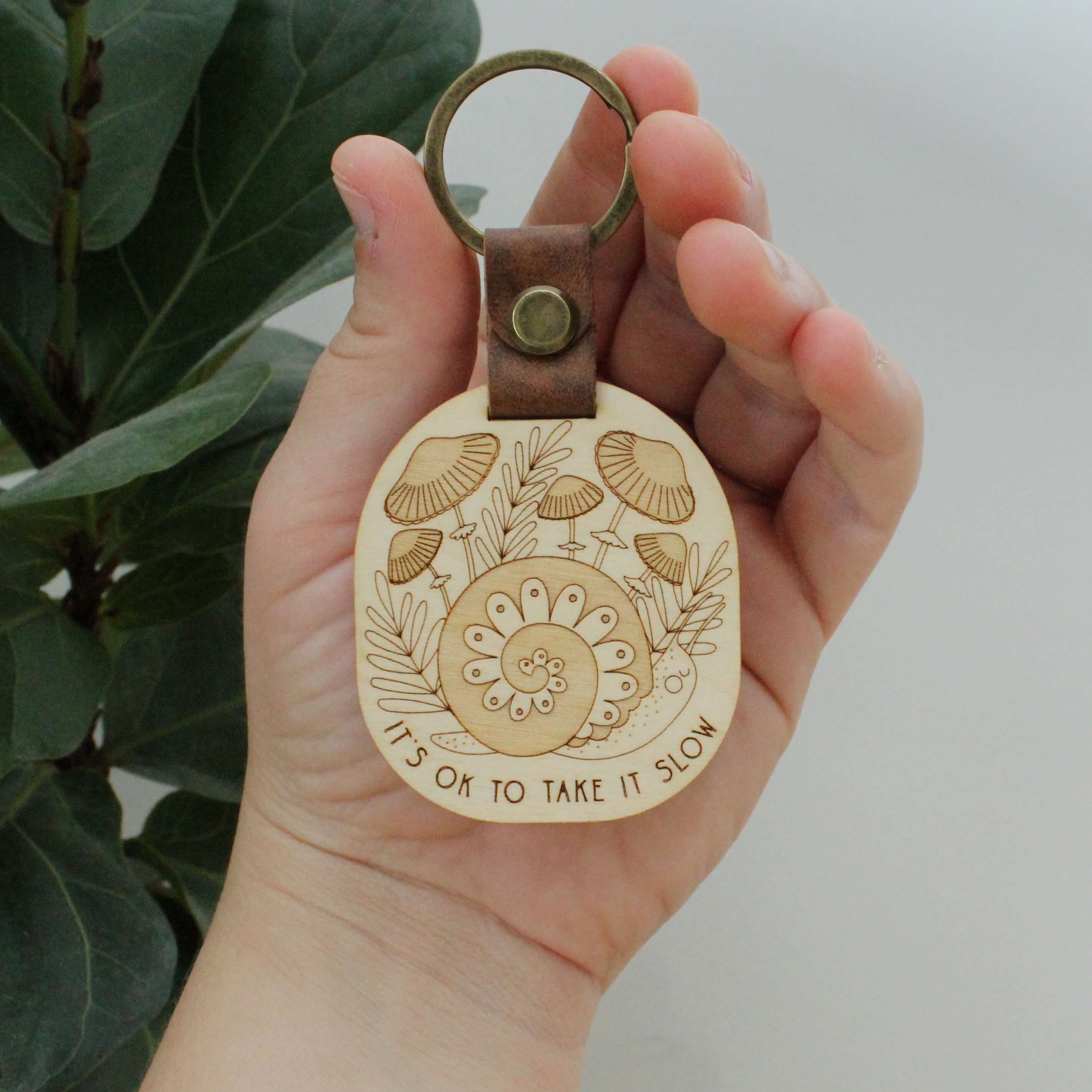 Forest Snail Wooden Keychain