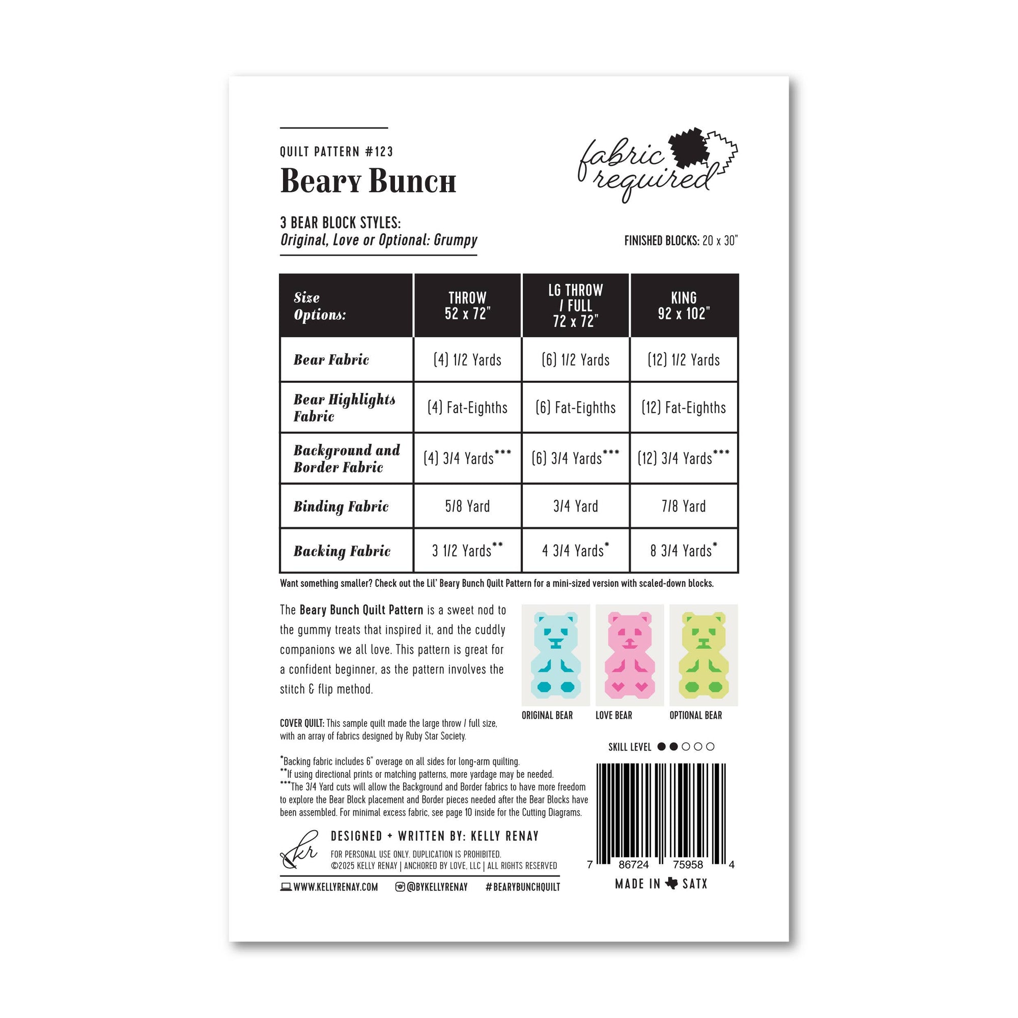 Beary Bunch Quilt Pattern - Kelly Renay