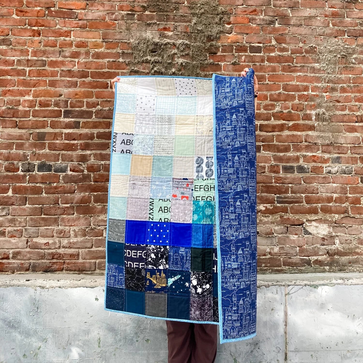 Mod Blue I-Spy baby quilt