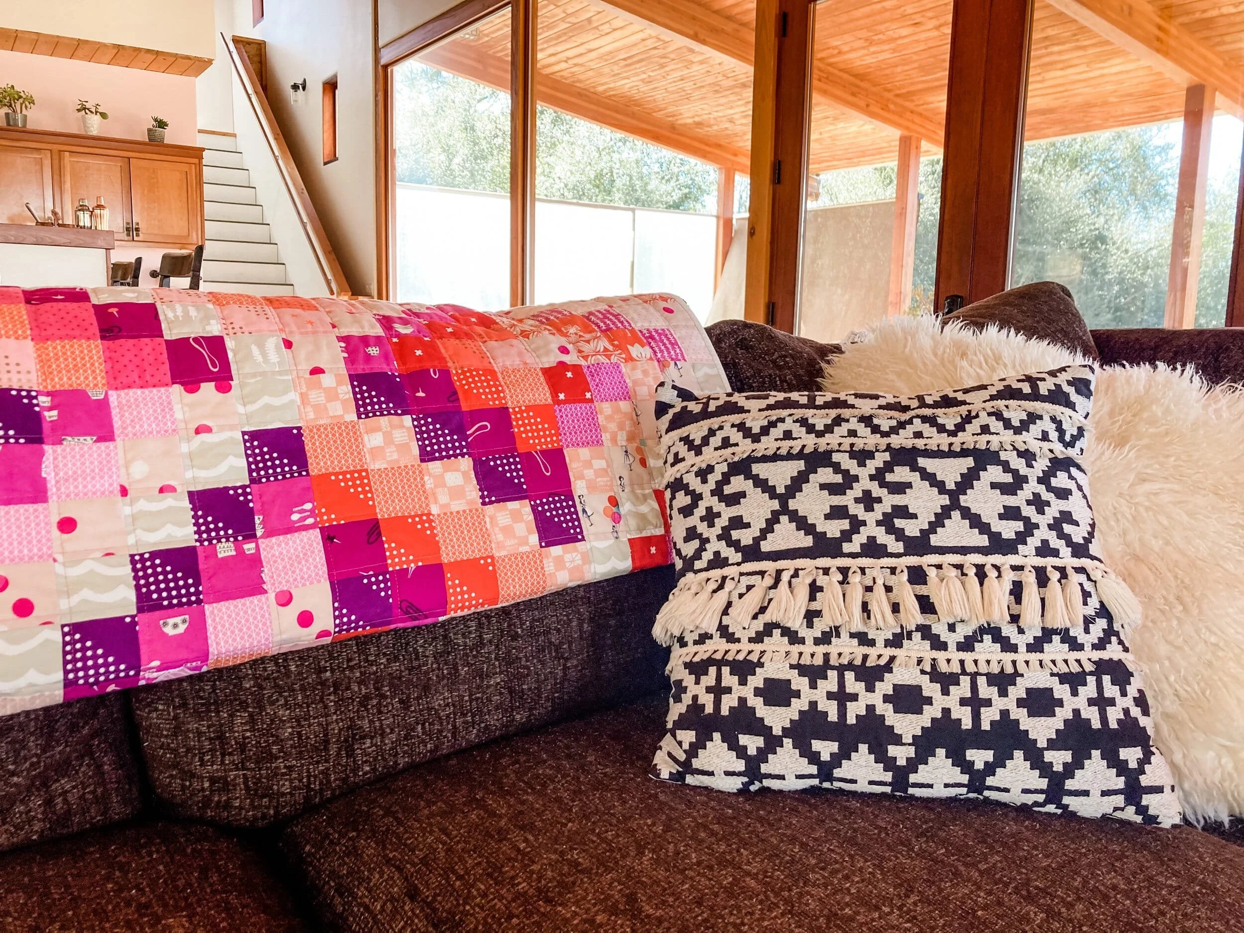 Pink Tourmaline Scrappy Trip quilt