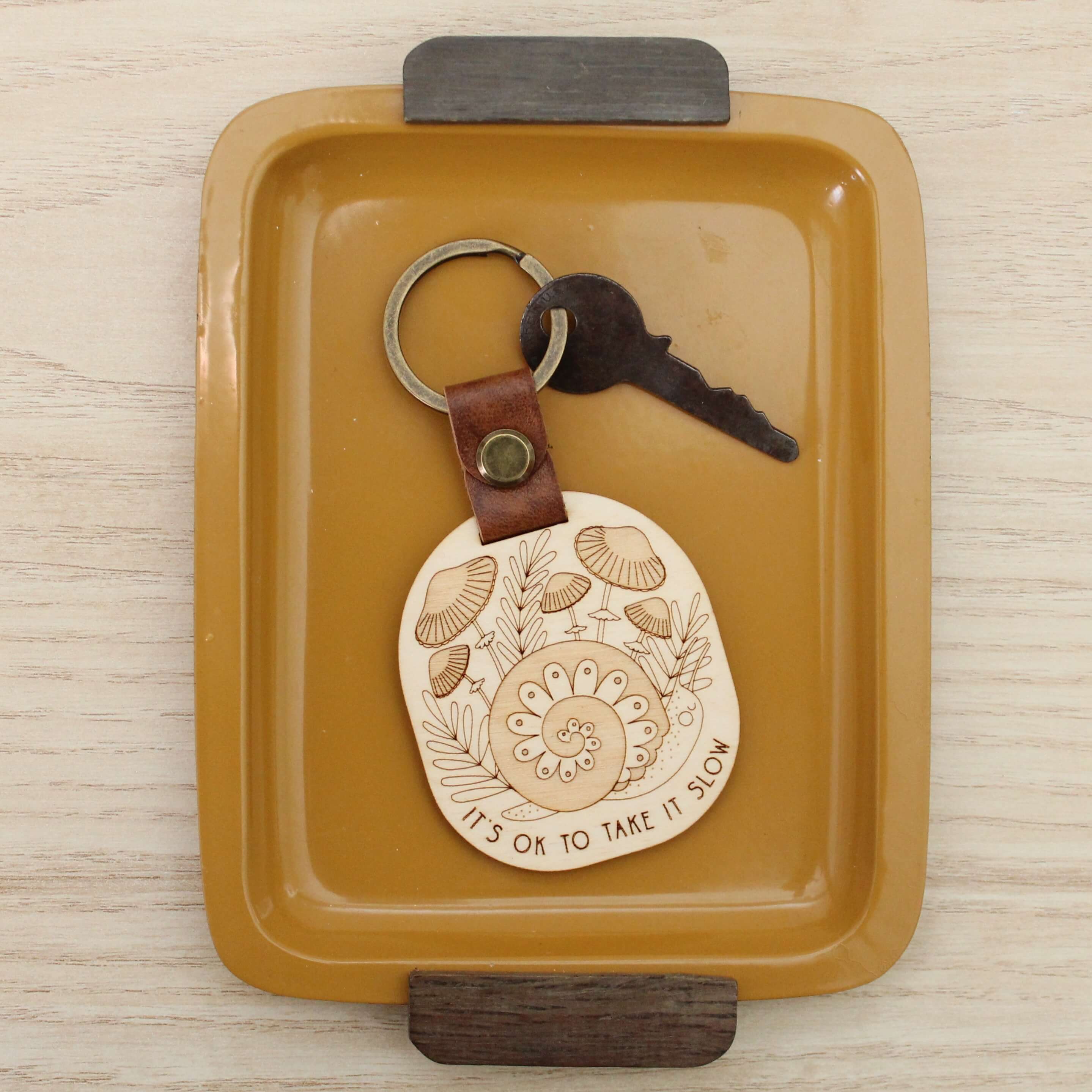 Forest Snail Wooden Keychain