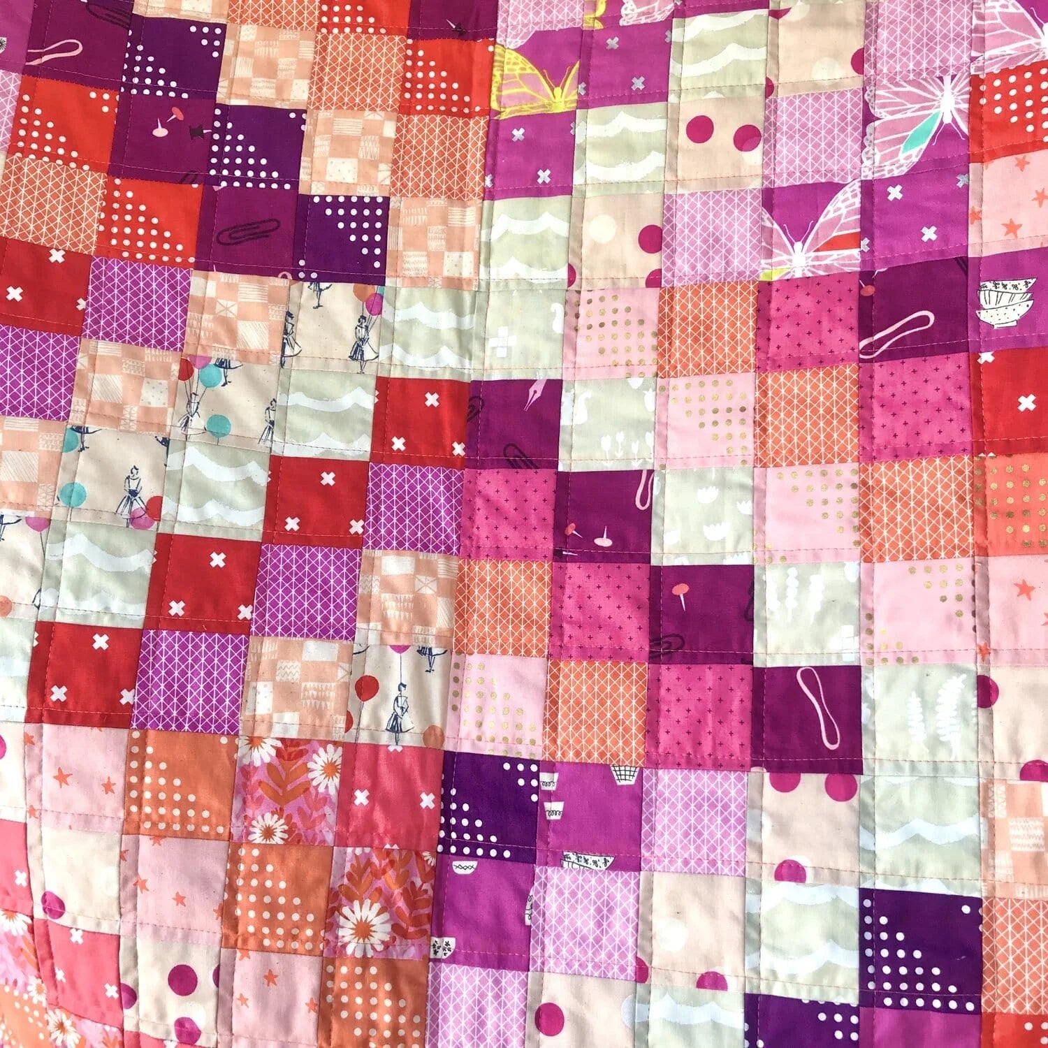 Pink Tourmaline Scrappy Trip quilt
