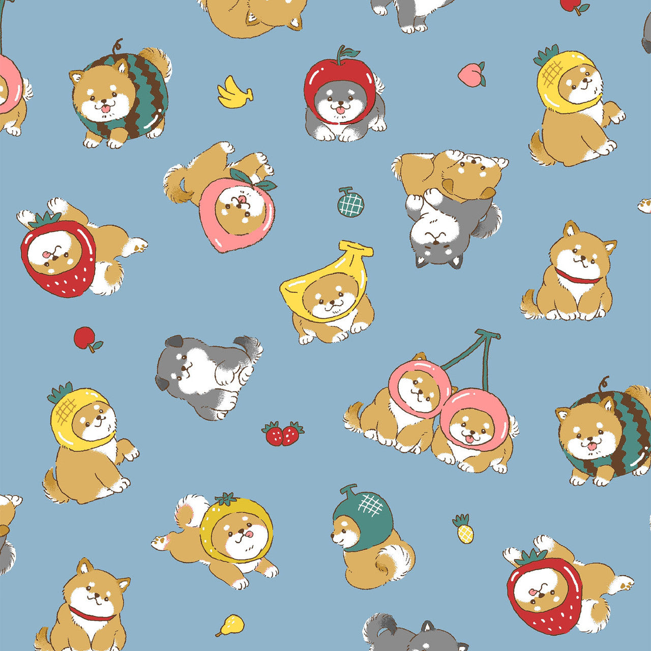 Dogs in Fruit Hats - Chubby Animal - Blue