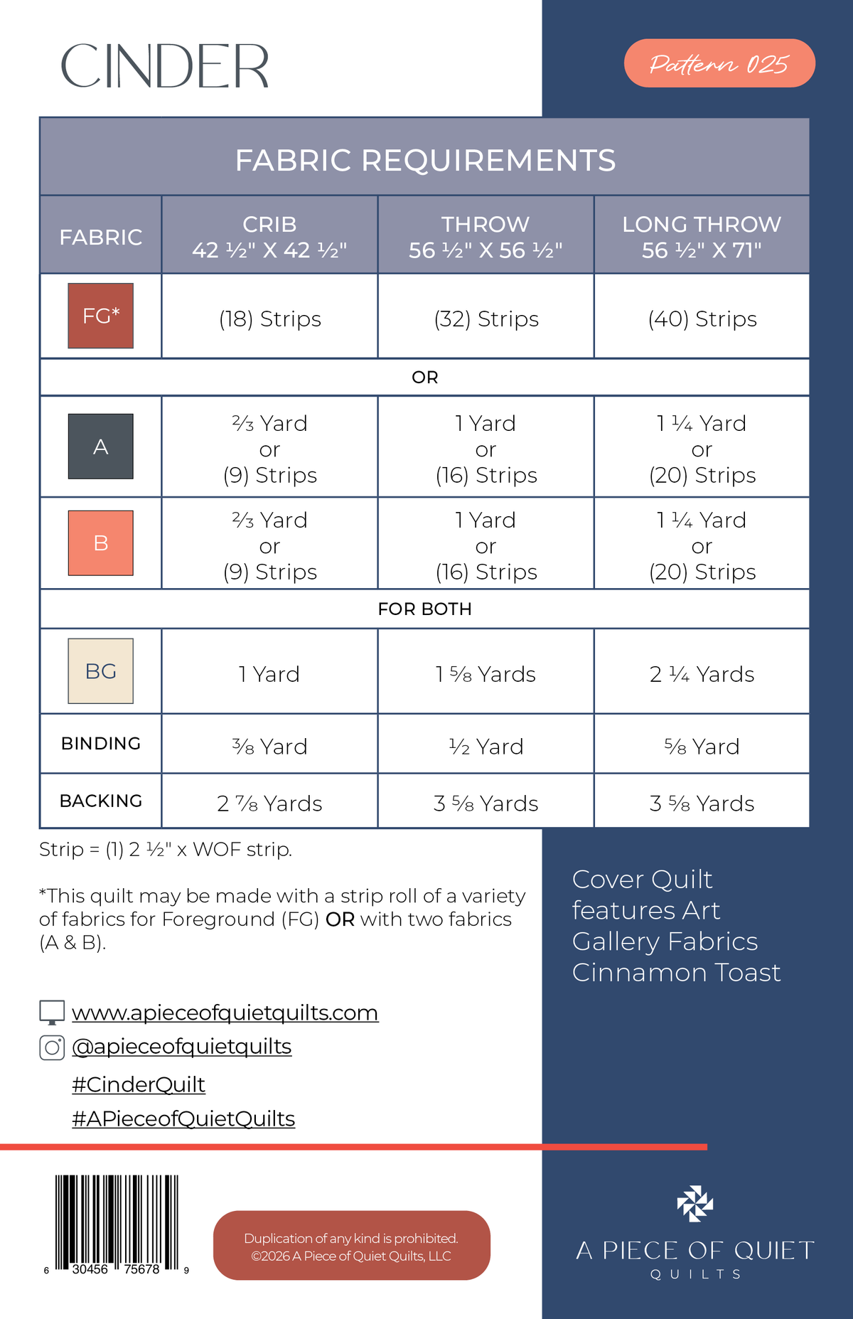 Cinder Quilt Pattern - A Piece of Quiet Quilts