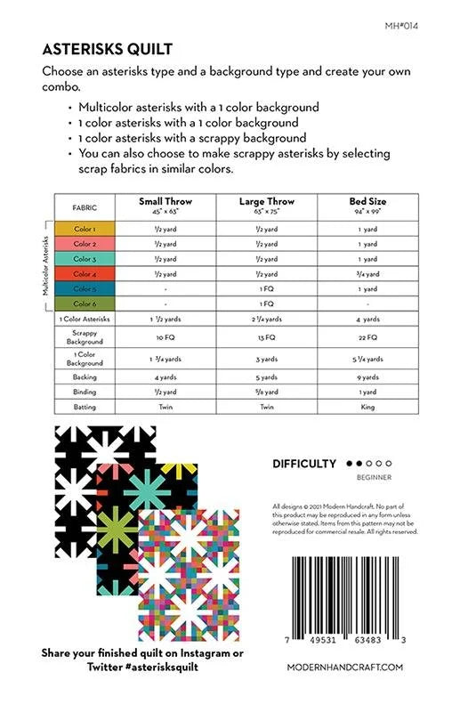 Asterisks quilt pattern - Modern Handcraft