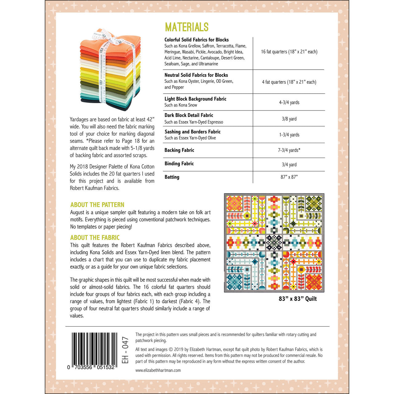 August Quilt Pattern - Elizabeth Hartman