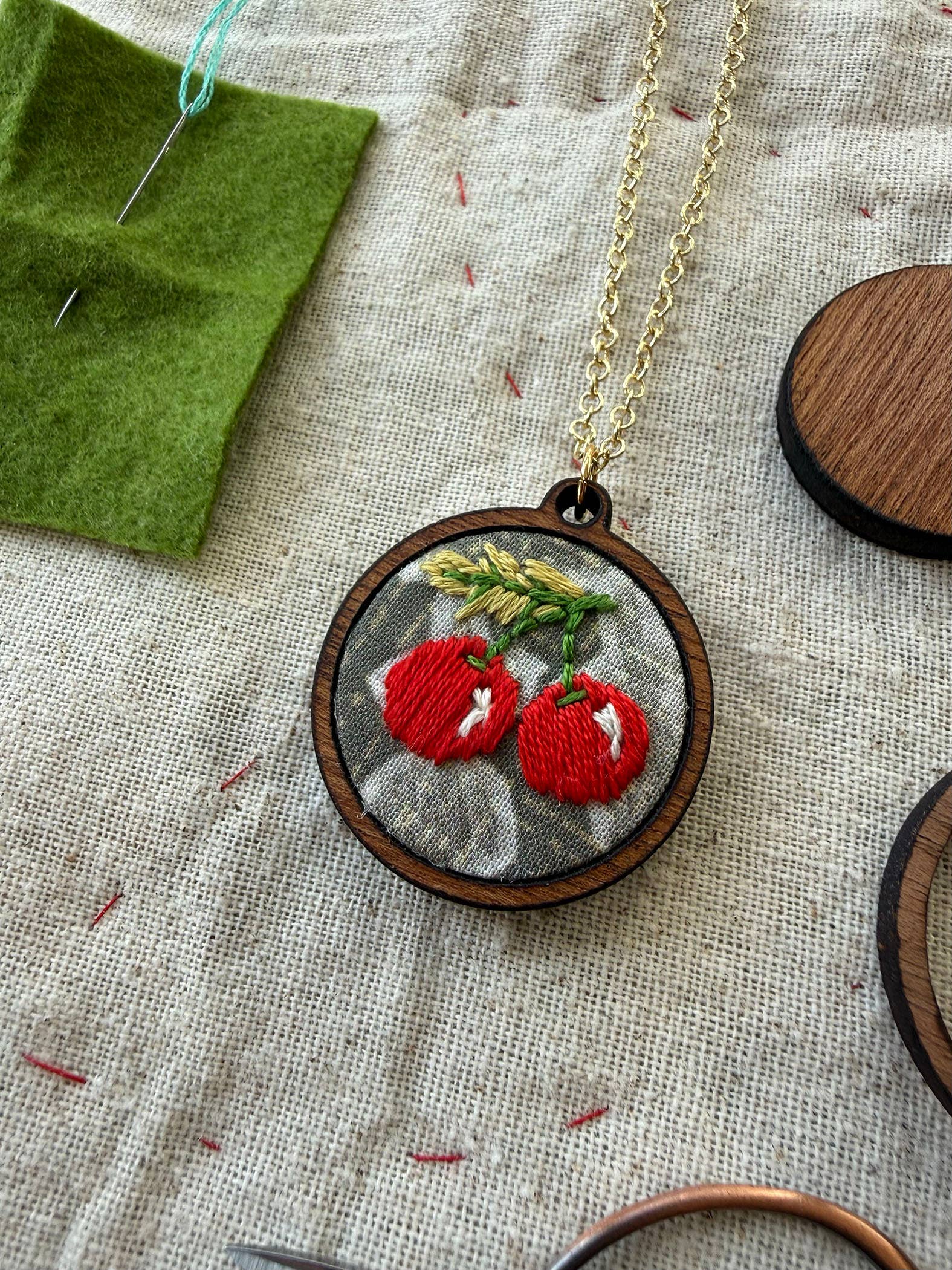 Cherries Embroidery Necklace Kit
