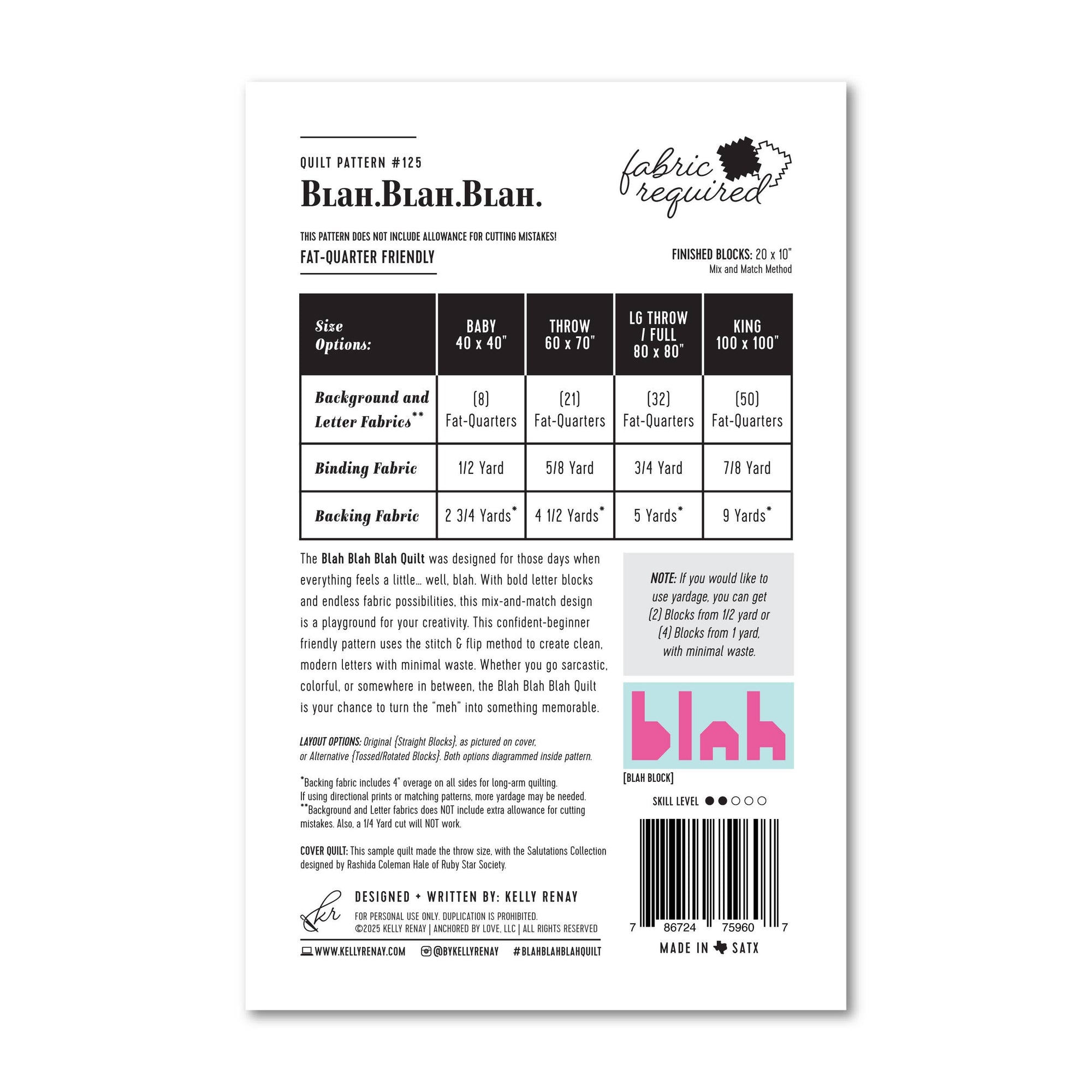 Blah Blah Blah Quilt Pattern - Kelly Renay