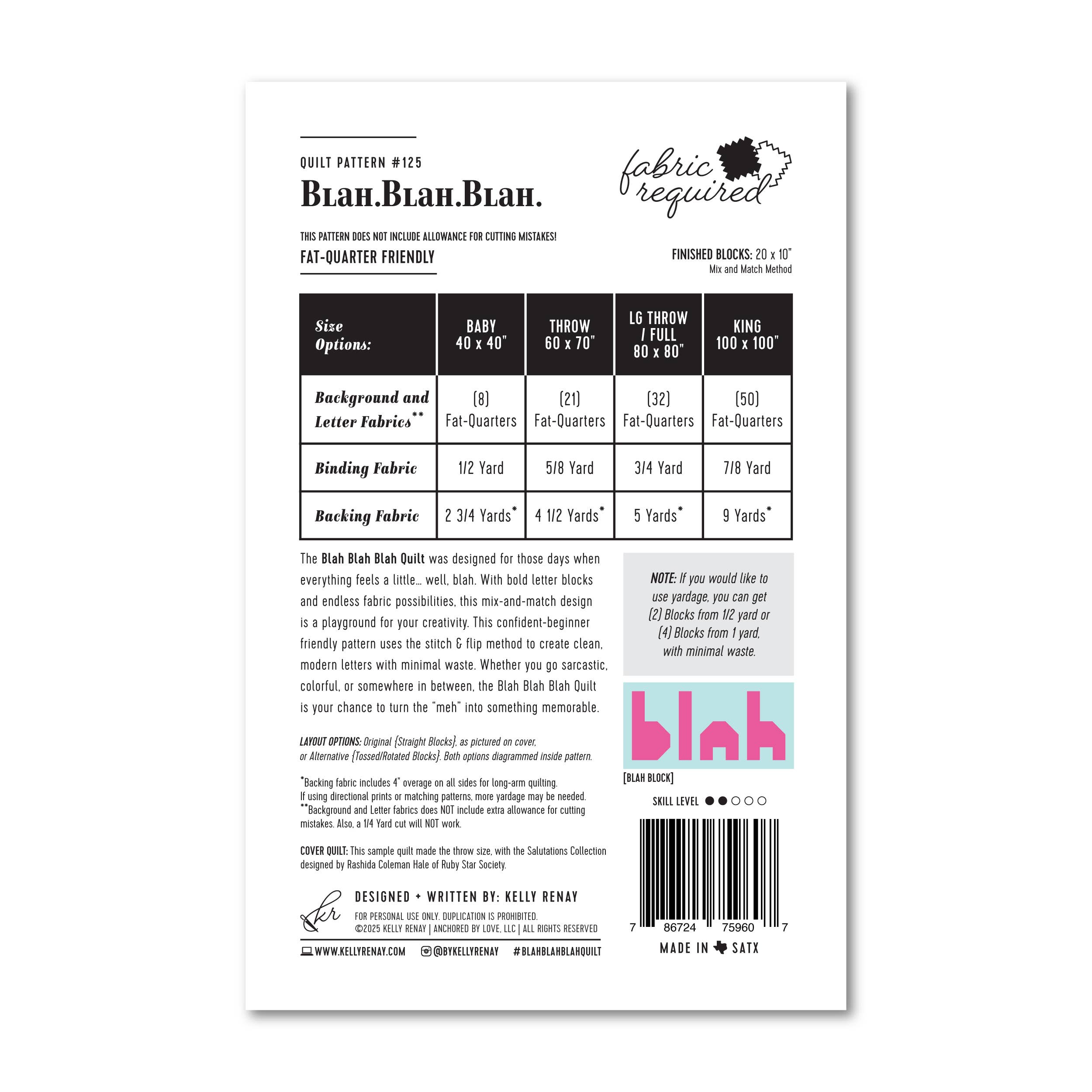 Blah Blah Blah Quilt Pattern - Kelly Renay