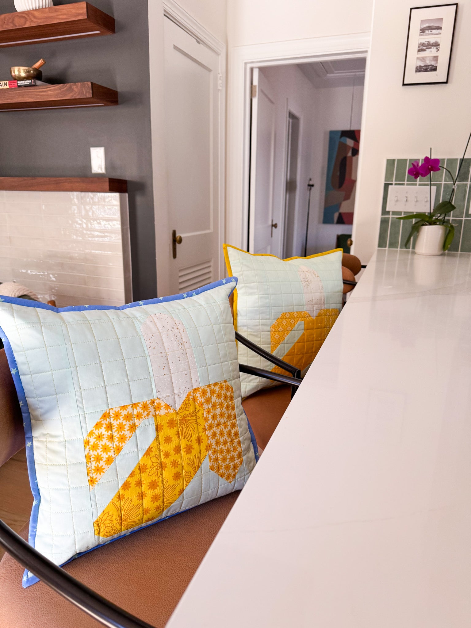 Banana Pop Art Quilted Throw Pillow