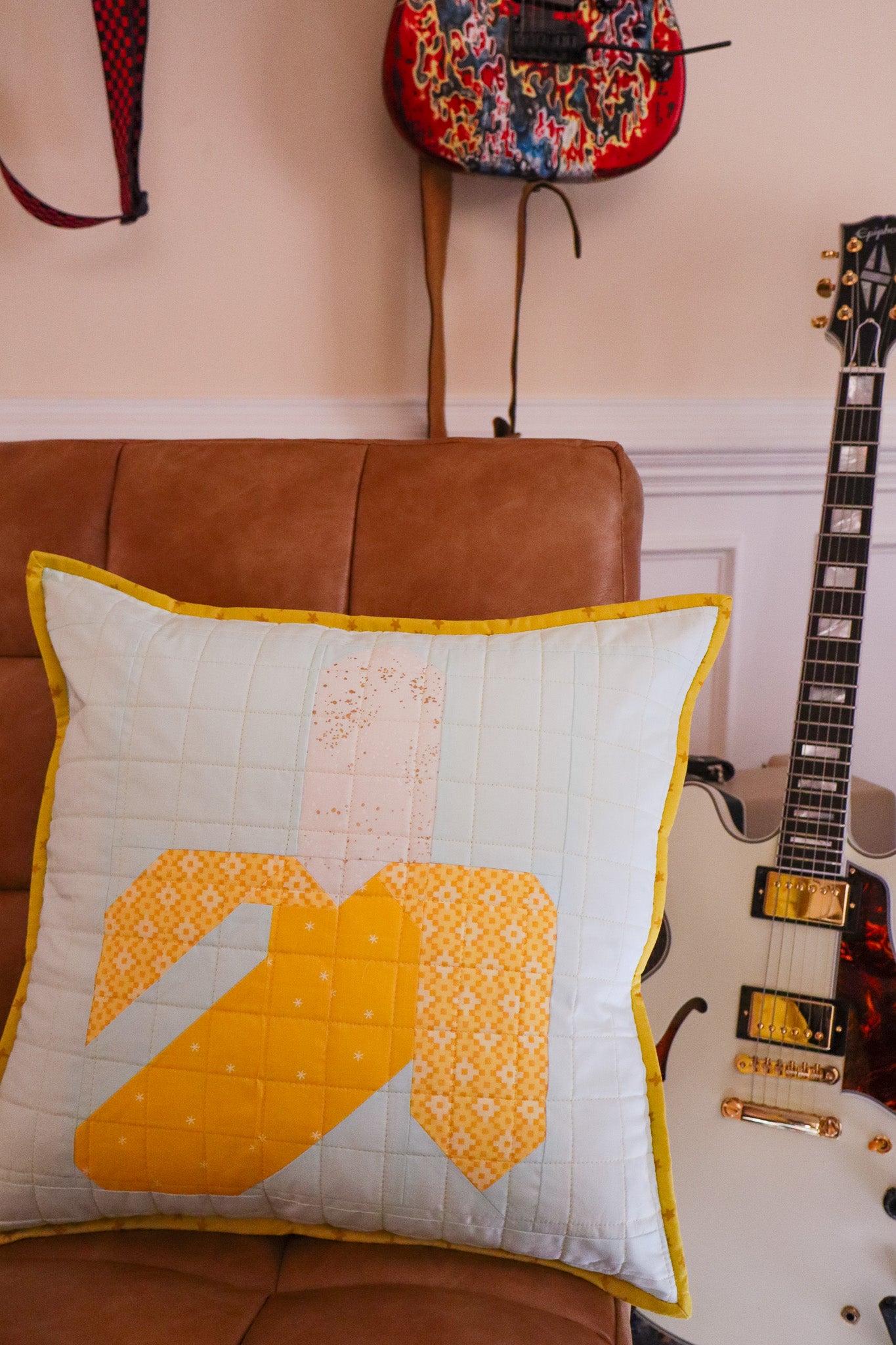 Banana Pop Art Quilted Throw Pillow