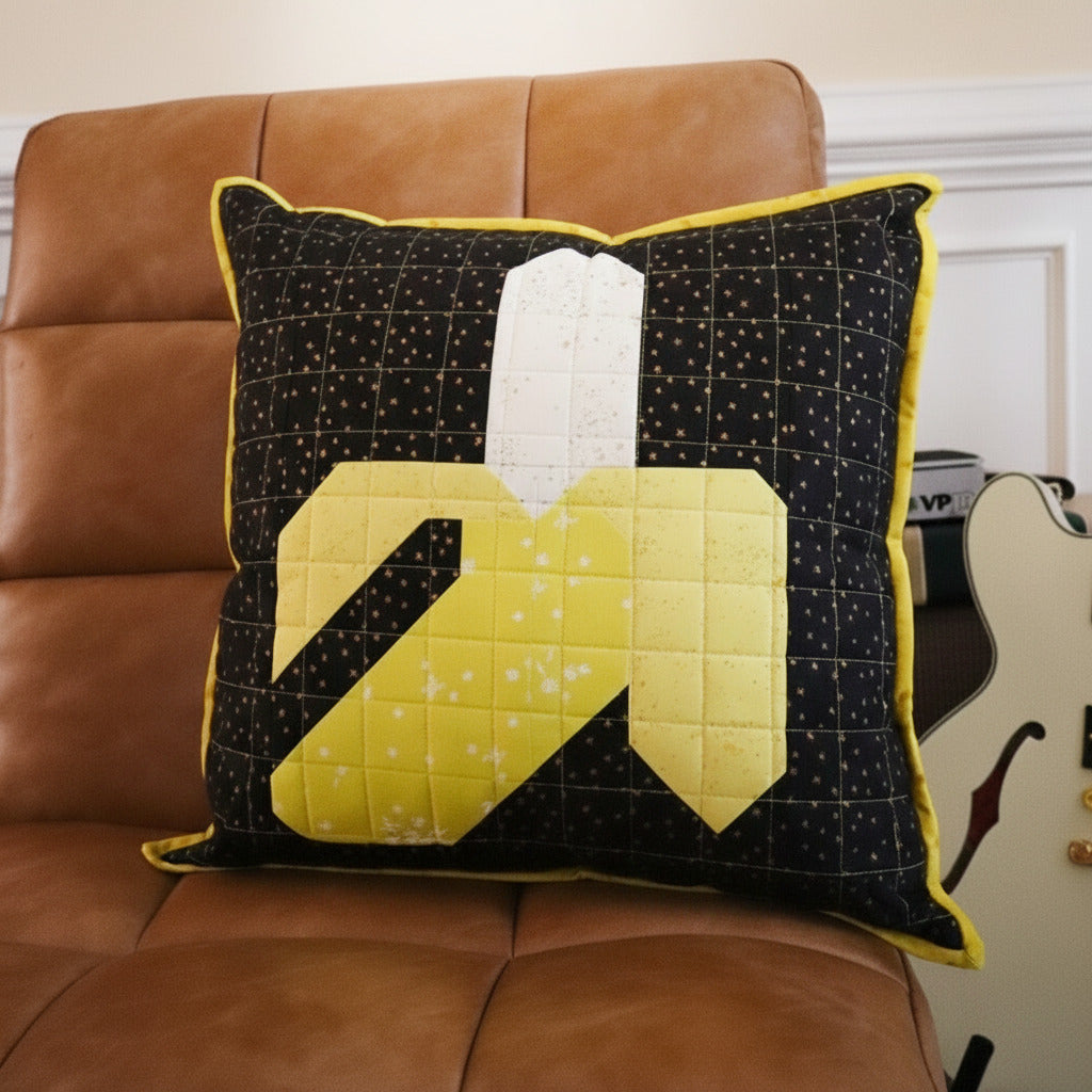 Banana Pop Art Quilted Throw Pillow - Black