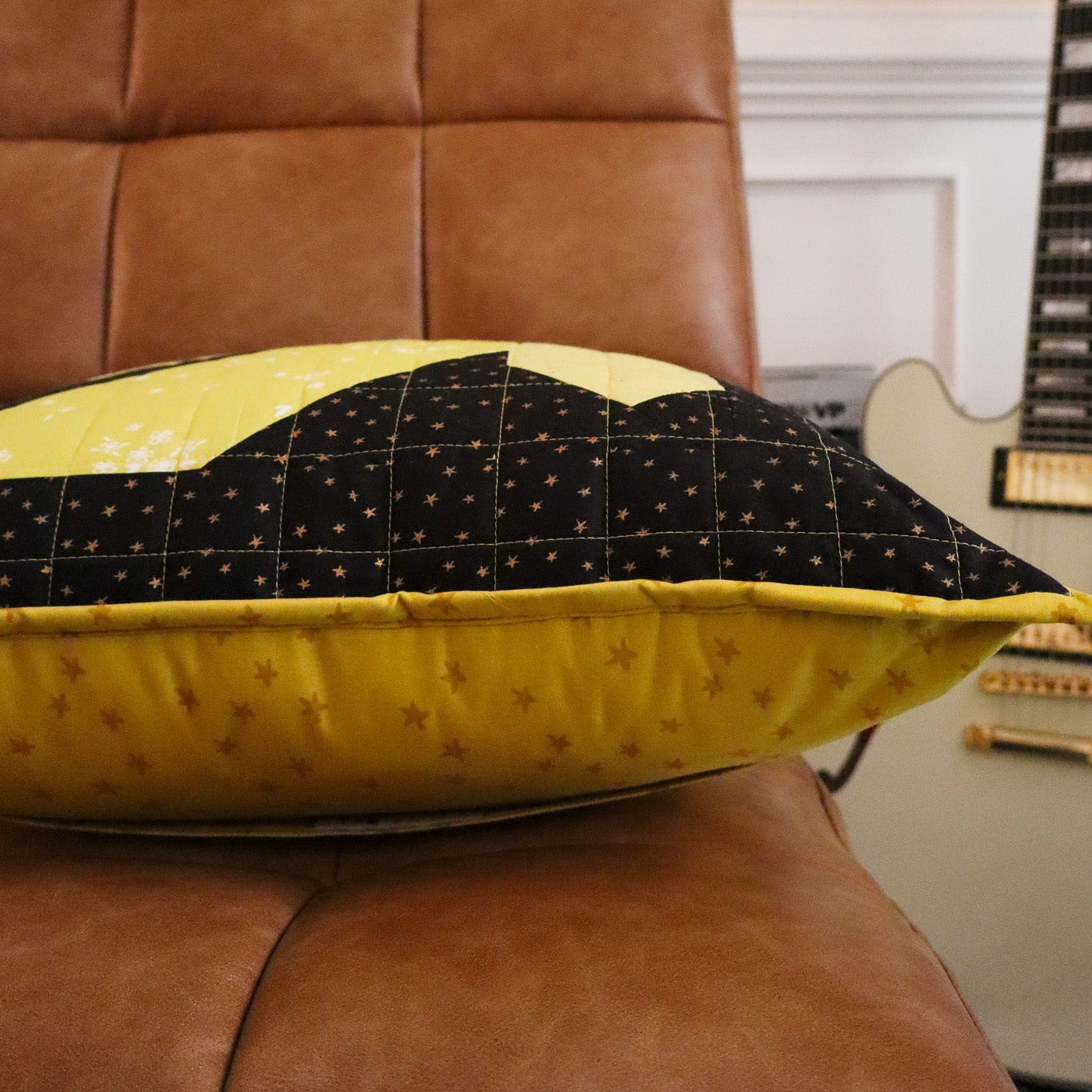 Banana Pop Art Quilted Throw Pillow - Black