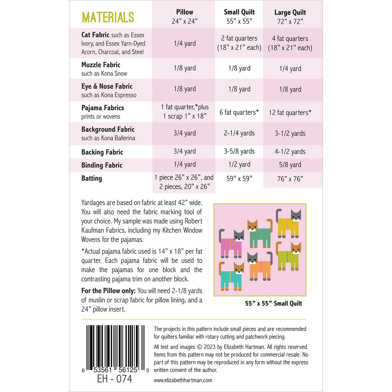 Cats in Pajamas Quilt Pattern - Elizabeth Hartman