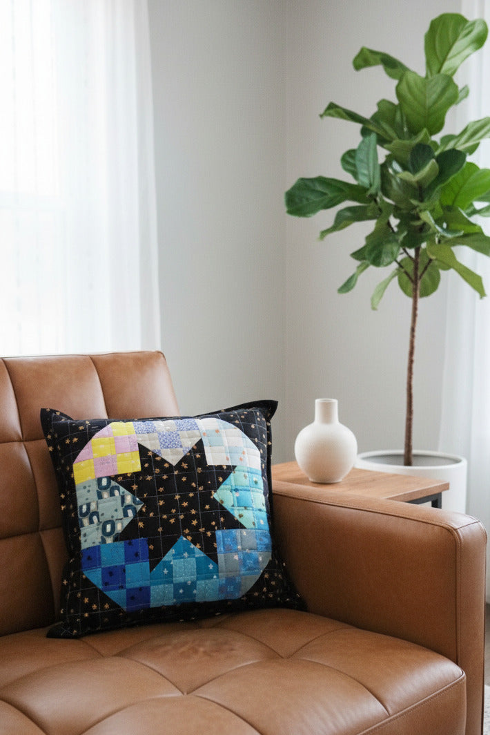 Disco Star Quilted Throw Pillow - Cool Colors