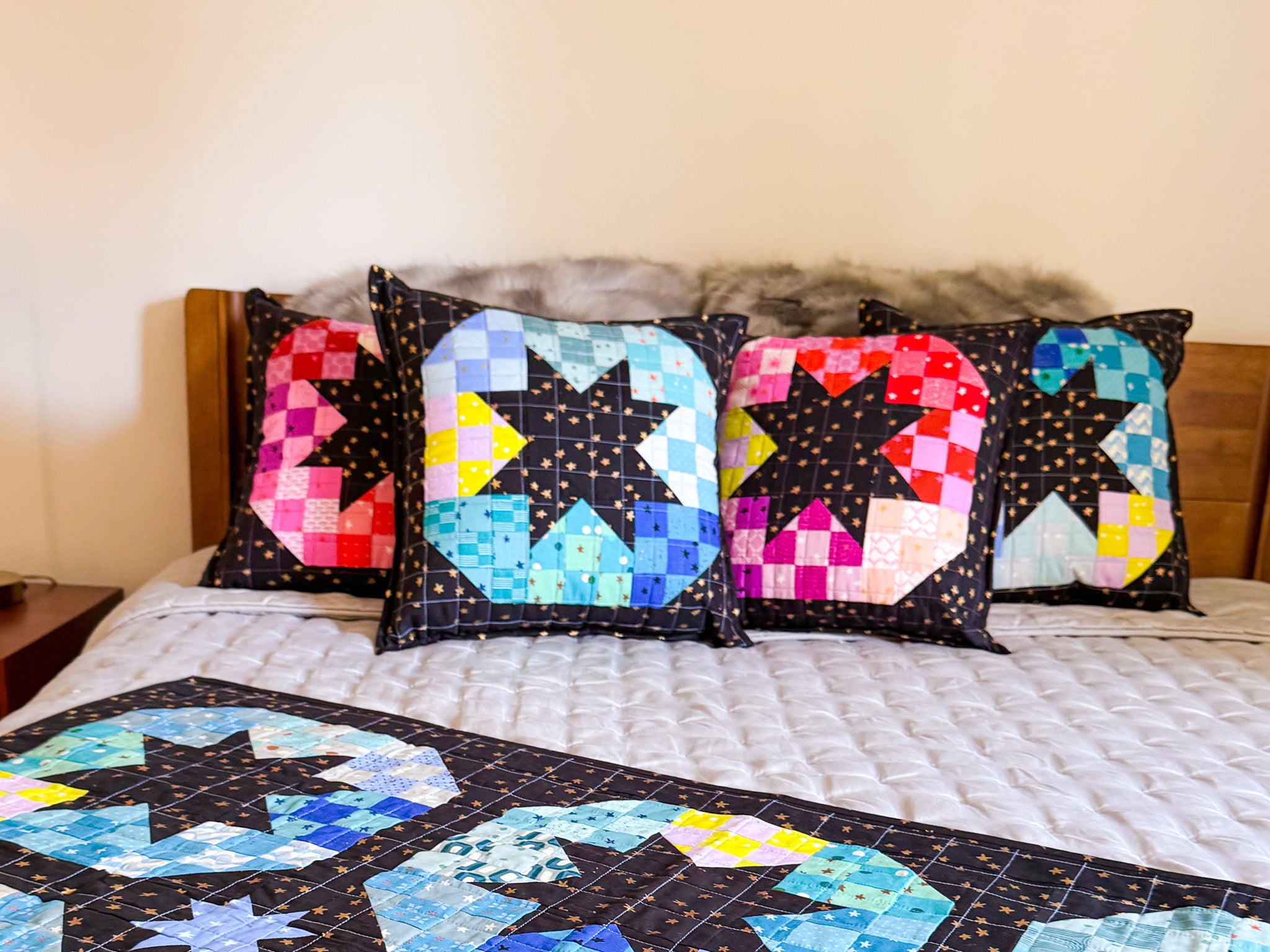 Disco Star Quilted Throw Pillow - Cool Colors