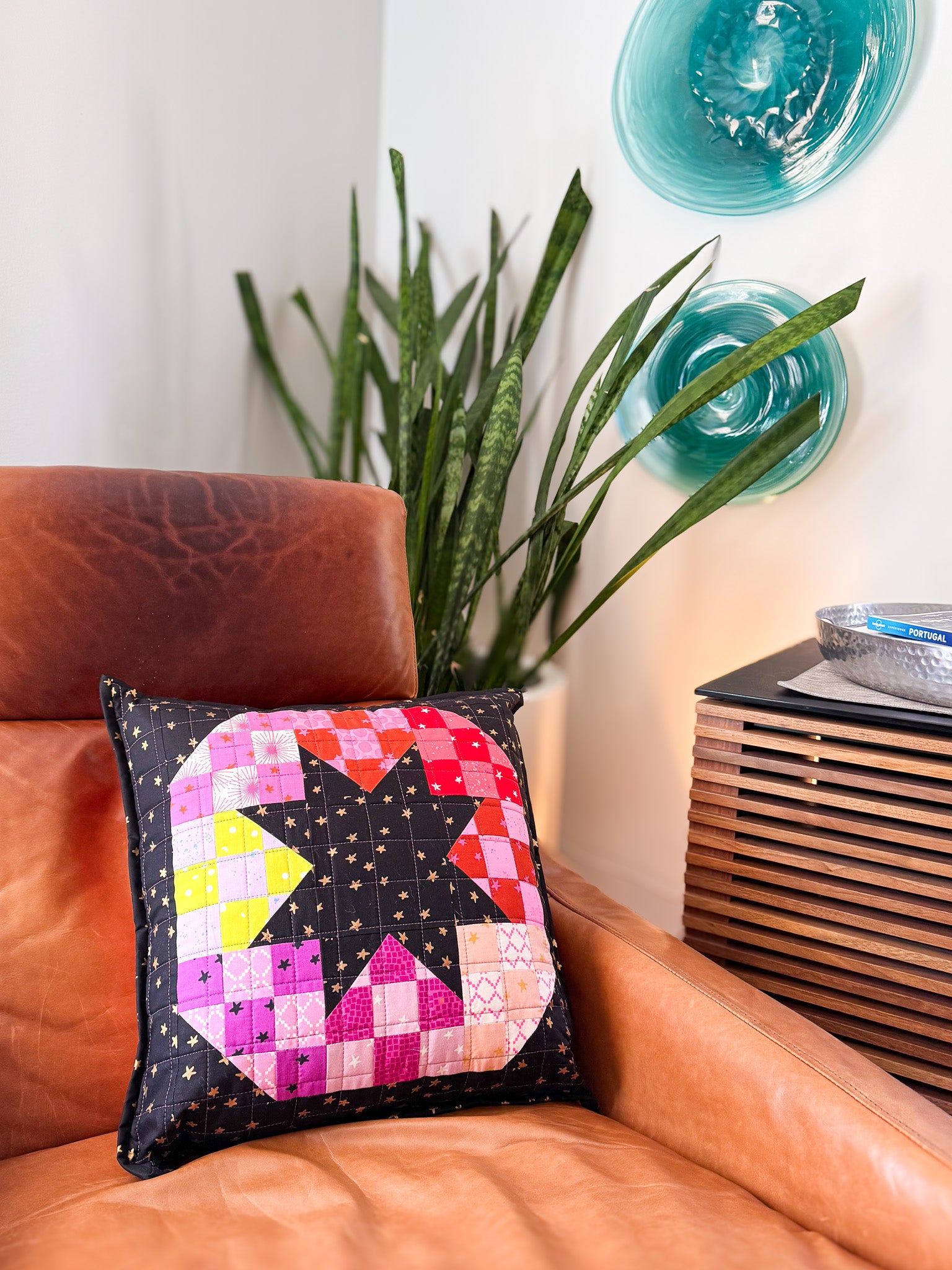 Disco Star Quilted Throw Pillow - Warm Colors