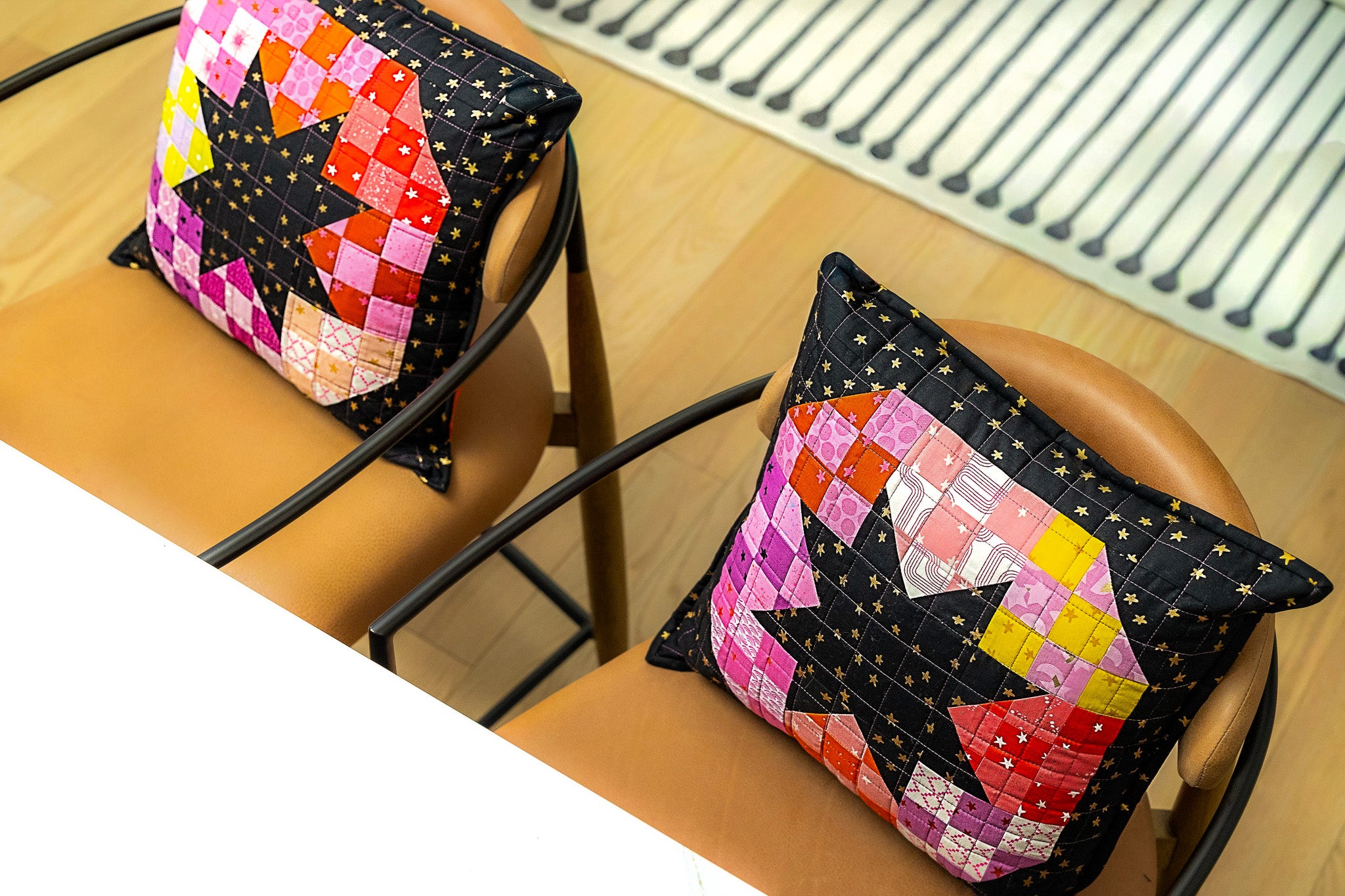 Disco Star Quilted Throw Pillow - Warm Colors