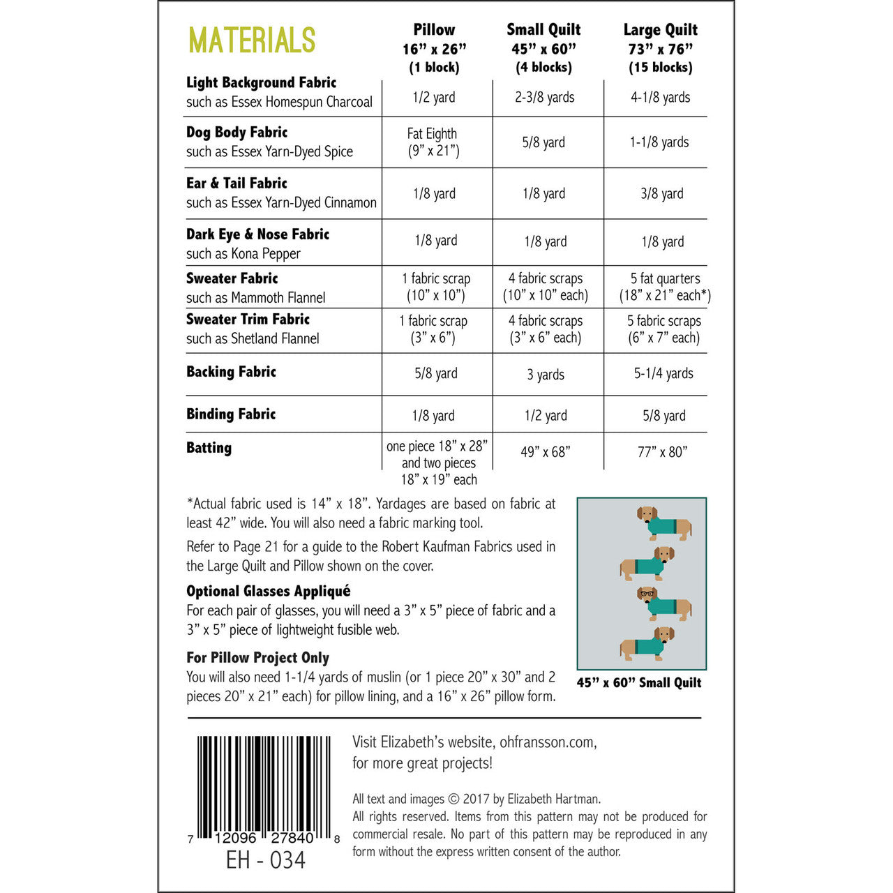 Dogs in Sweaters Quilt Pattern - Elizabeth Hartman