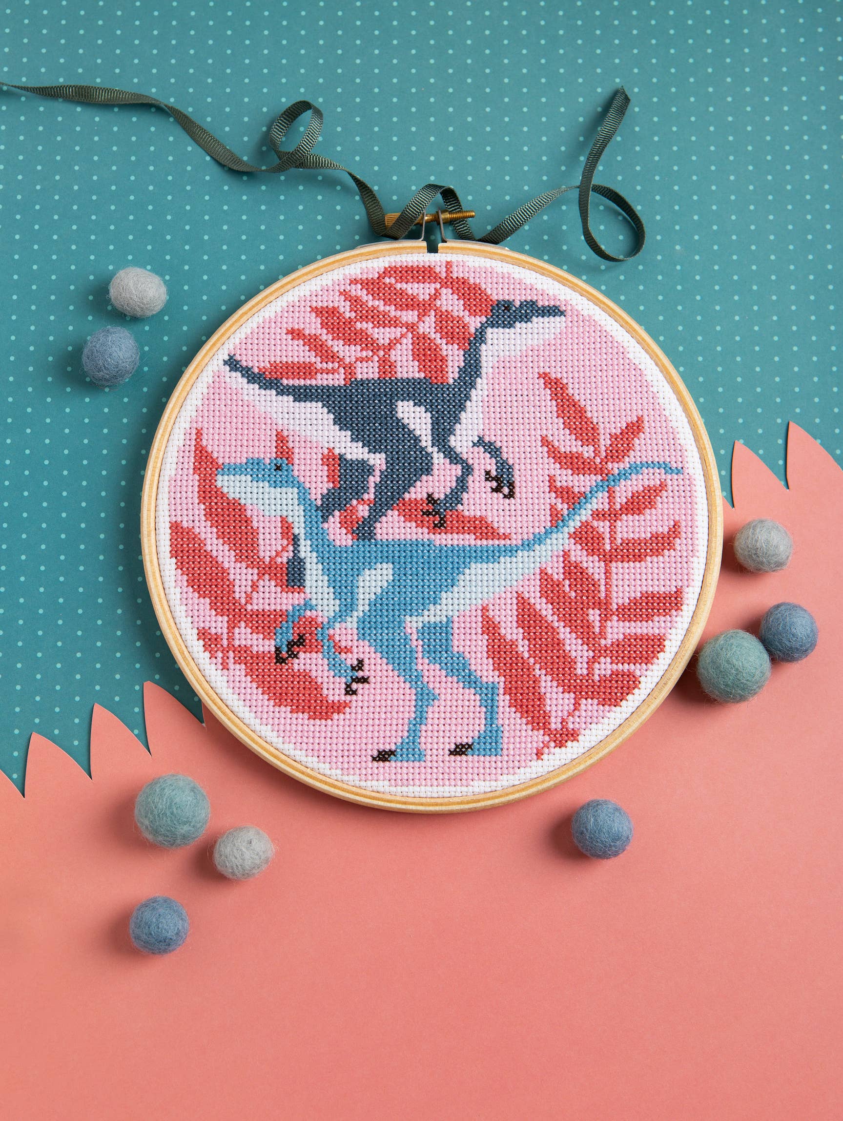 Velociraptors Cross Stitch Kit | Beginner