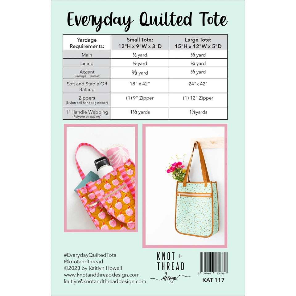 Everyday Quilted Tote Pattern - Knot and Thread