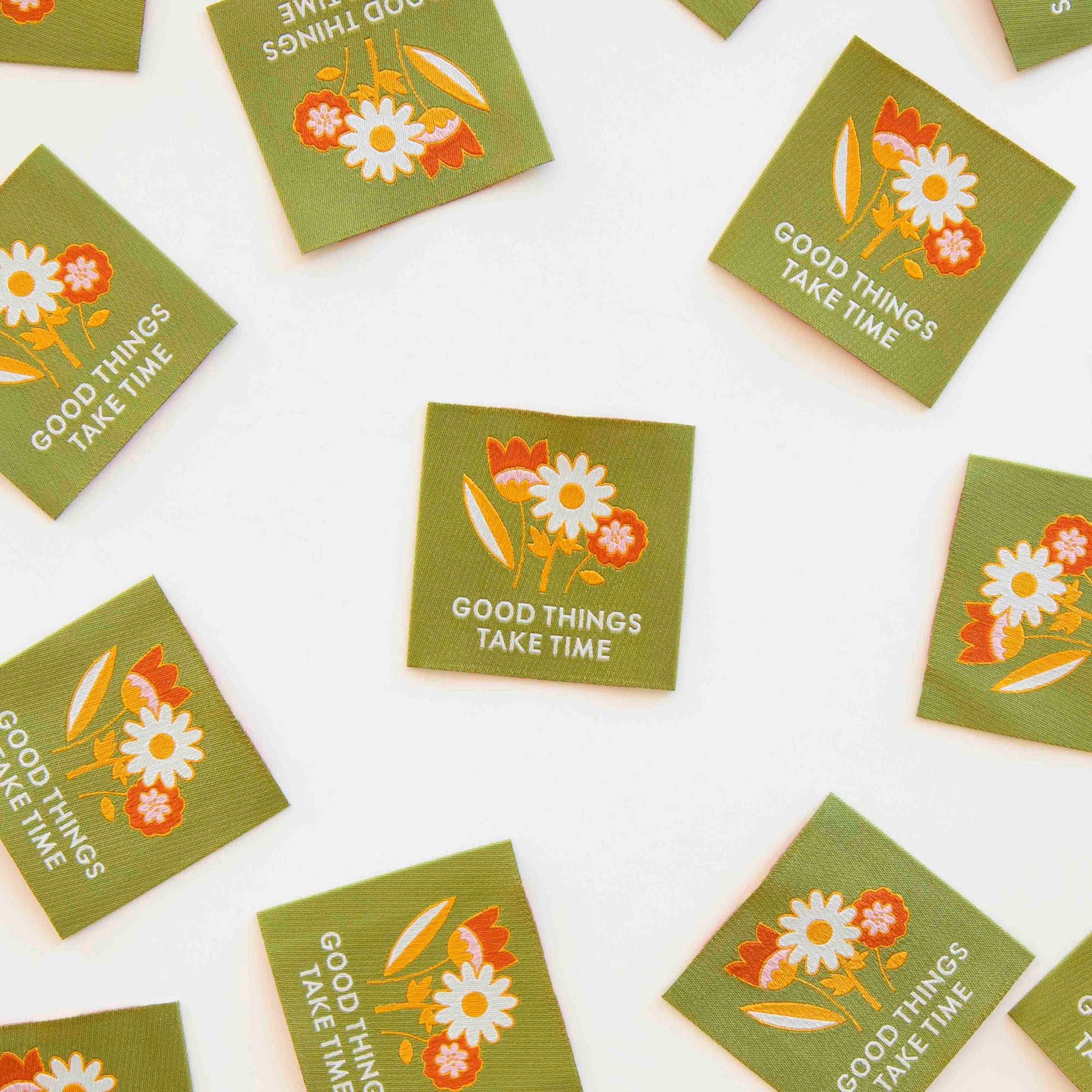 Good Things Take Time Woven Sewing Labels