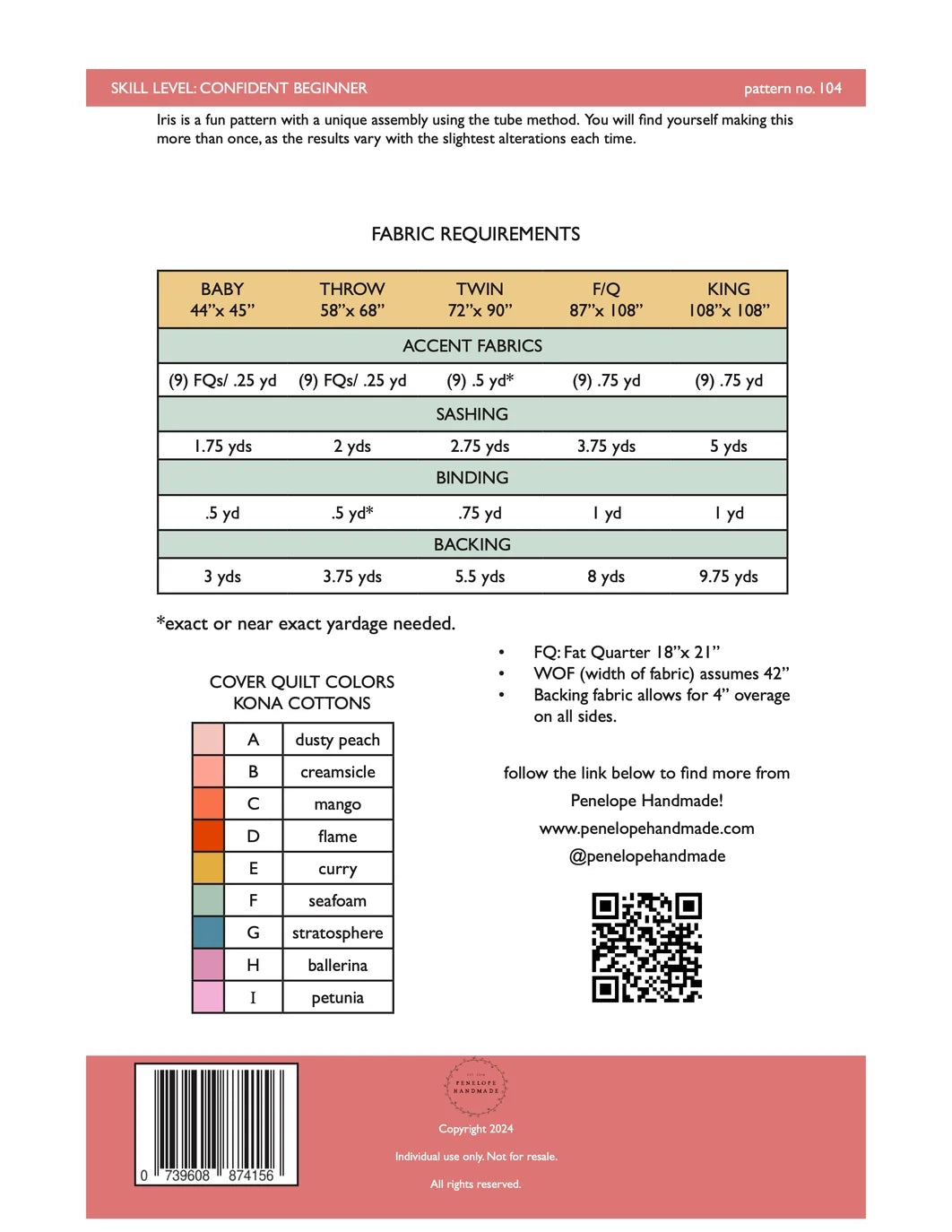 Iris Quilt Pattern - Penelope Handmade