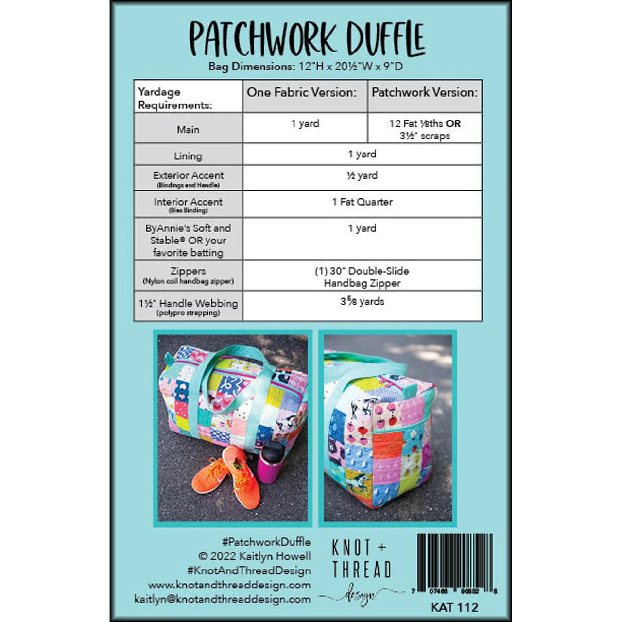 Patchwork Duffle Bag Pattern - Knot and Thread