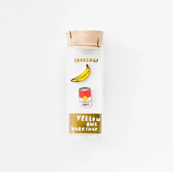 Pop Art Banana & Soup Can earrings