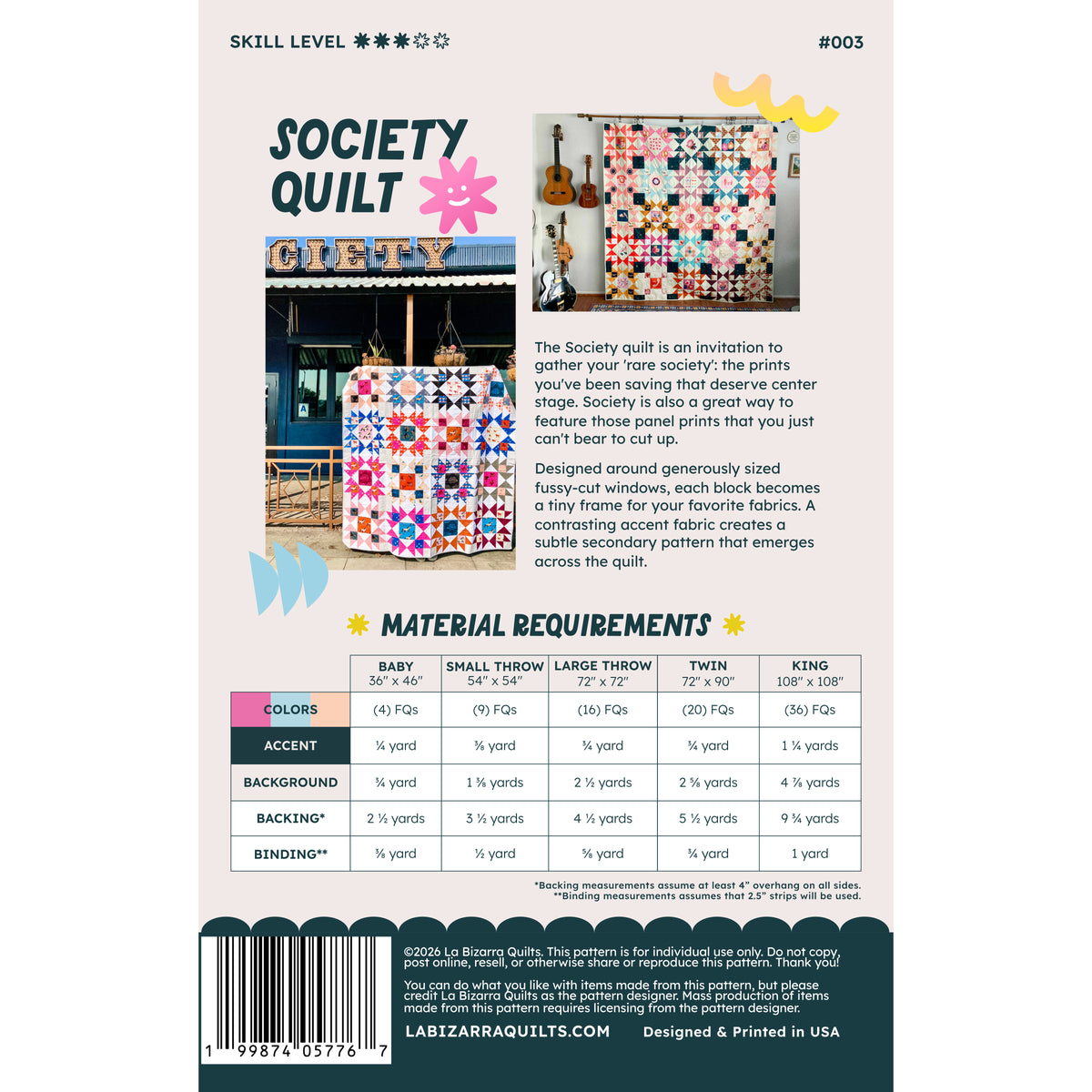 Society Quilt Pattern - La Bizarra Quilts