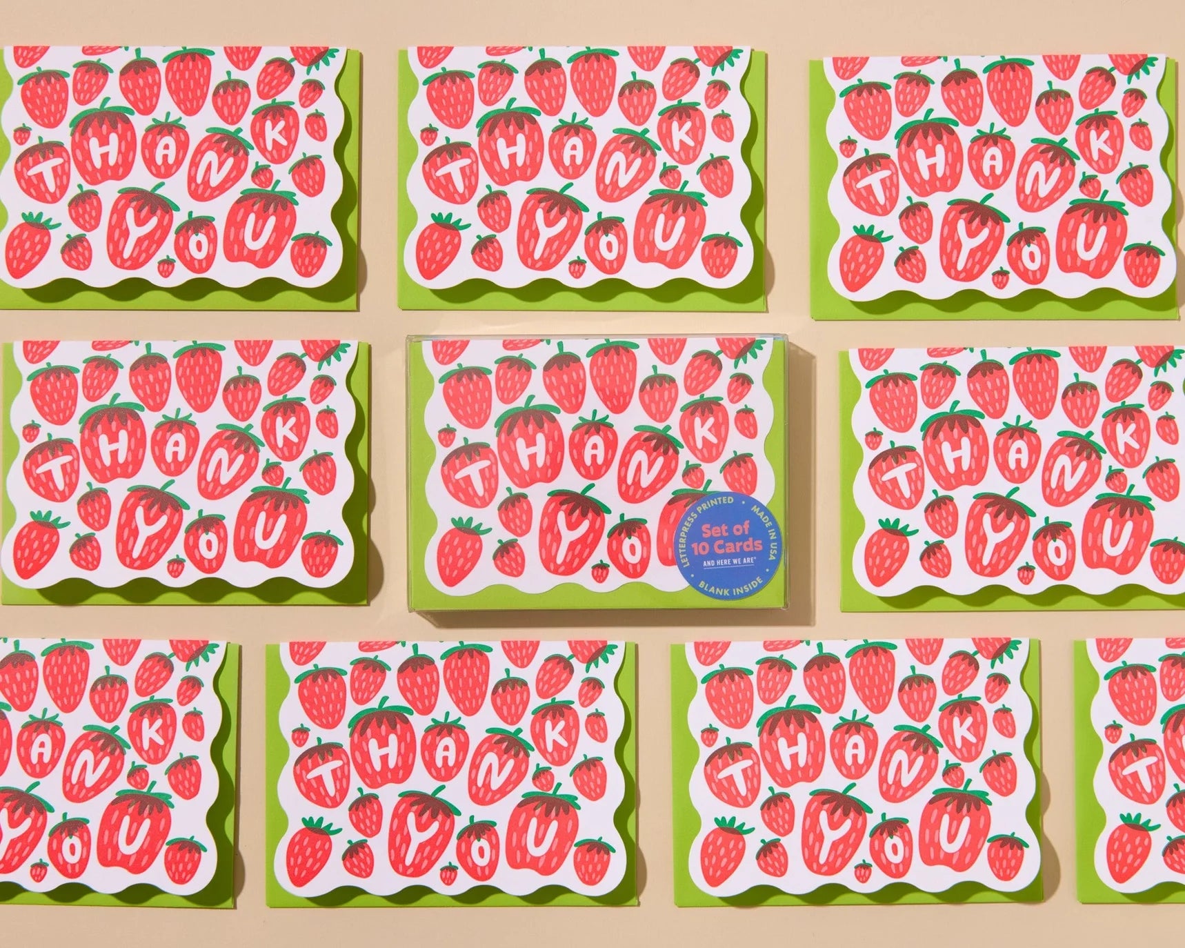 Strawberry Scalloped Thank You Cards - Set of 10