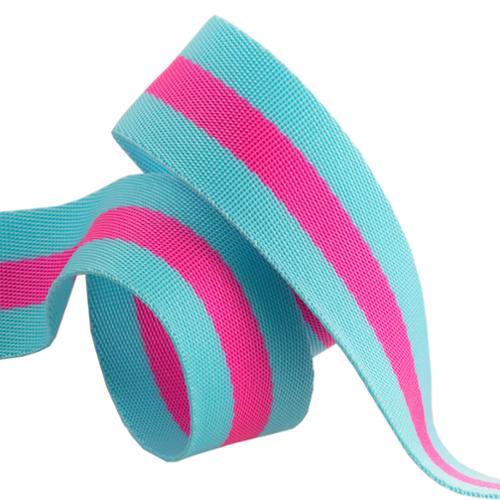 1.5" Stripe Webbing - 2 Yards - Tula Pink - Aqua/Hot Pink