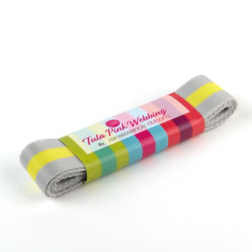 1.5" Stripe Webbing - 2 Yards - Tula Pink - Gray/Neon
