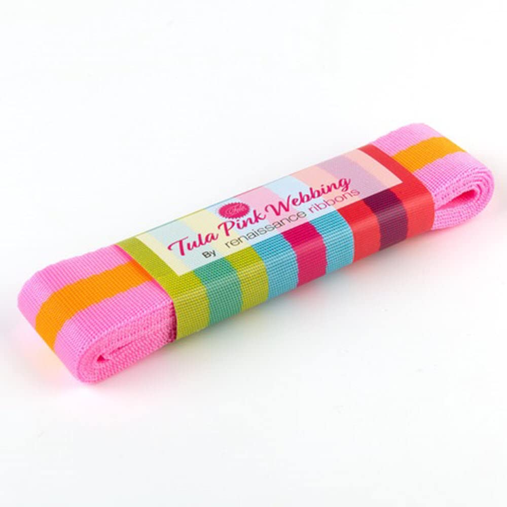 1.5" Stripe Webbing - 2 yards - Tula Pink - Pink/Orange