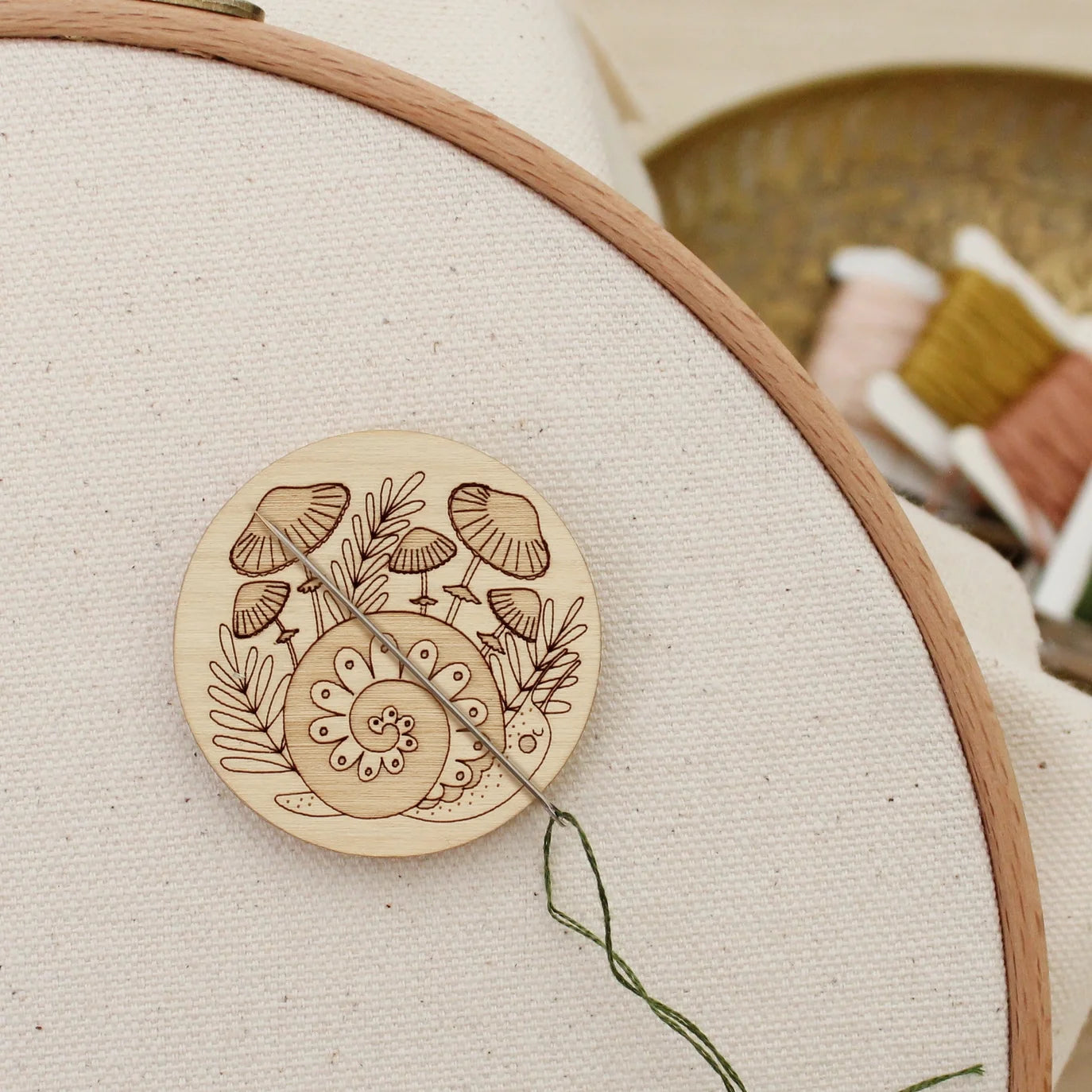 Wooden Needle Minder - Snails